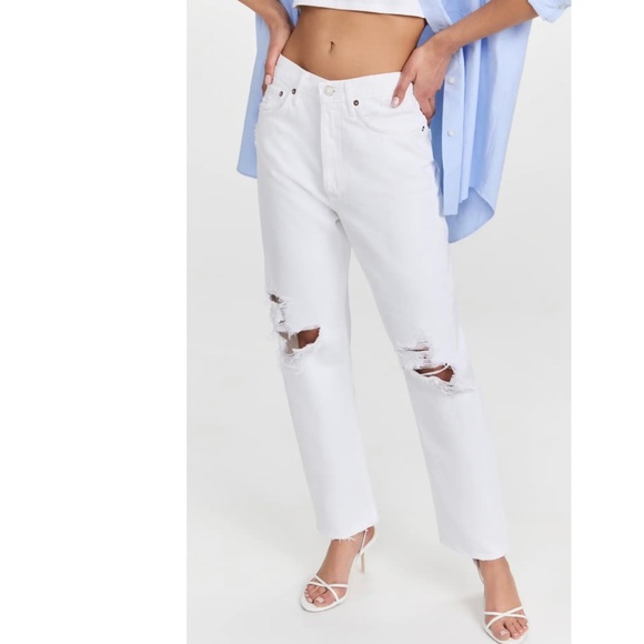 AGOLDE 90’s Jeans Mid Rise Loose Fit Vanish White Distressed Size 28 - Picture 3 of 16